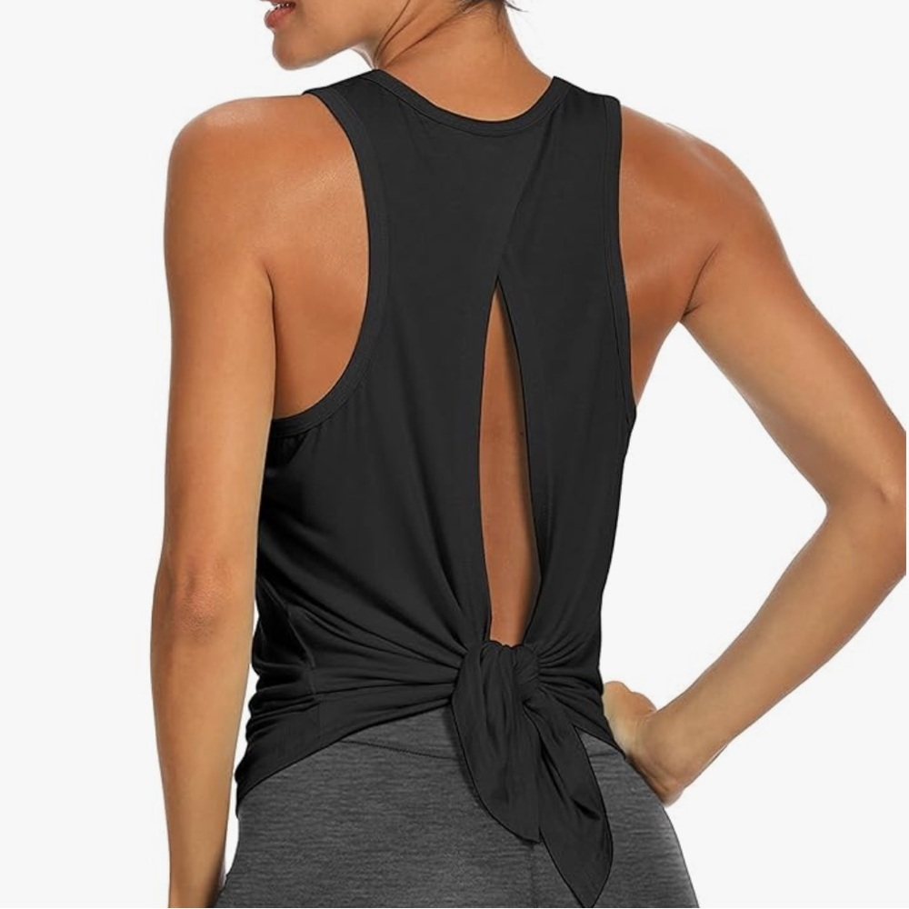 Black Sleeveless Knot-Back Tank Top